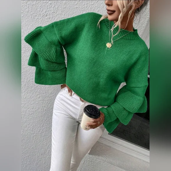 Green Bell Sleeve Sweater - Picture 1 of 3